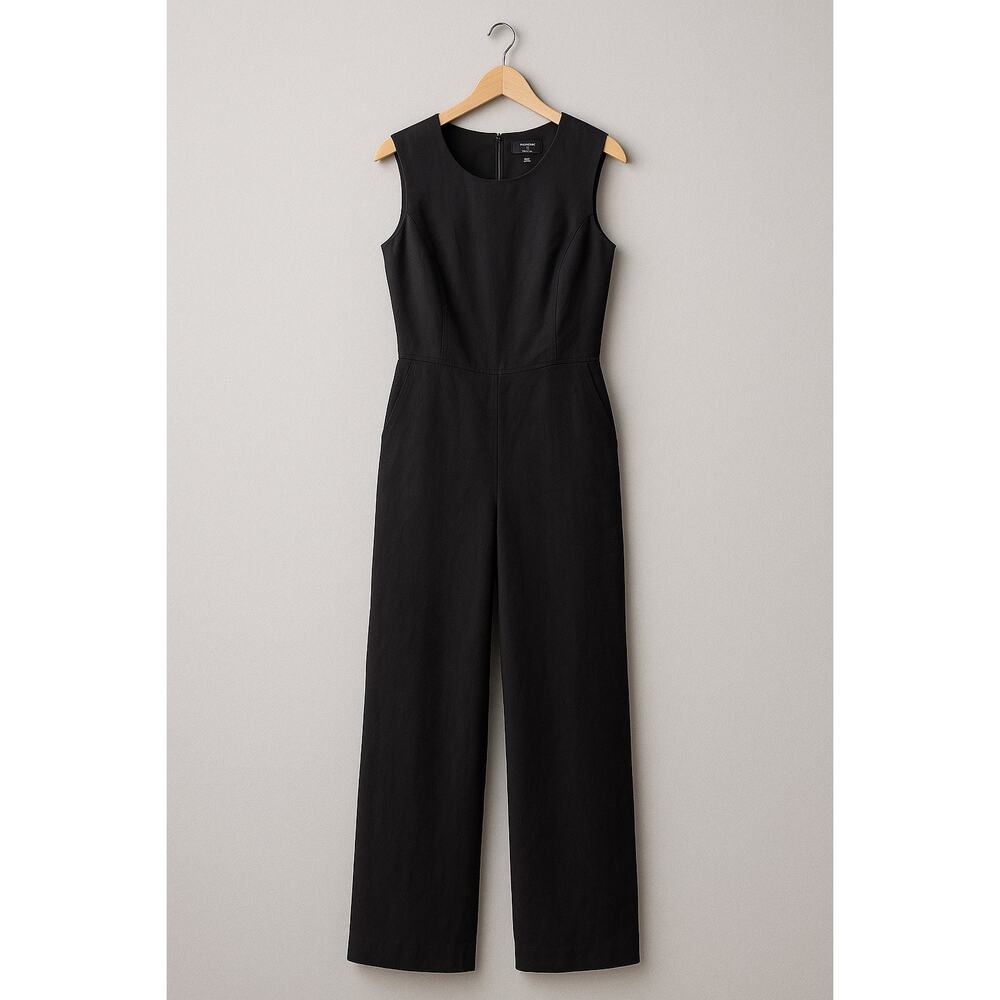J.Crew 365 Black Sleeveless Wide Leg Jumpsuit Linen Blend Size 4 Classic